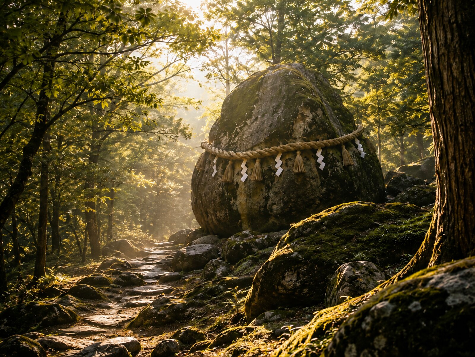 笠置山のイワクラ（しめ縄のかかった巨石）